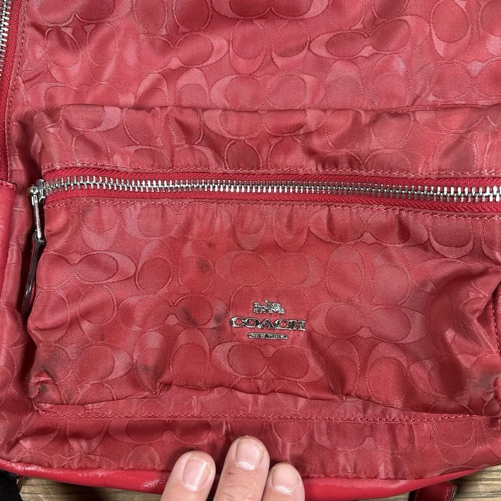 Coach Red Canvas Leather Backpack with Zipper Accents‎ Gold Hardware READ
